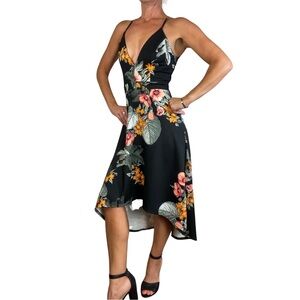 Tropical Print Floral High Low Dress- Lace Back-  Charlotte Russe